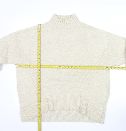 Next Women Beige Wool Blend Mock Neck Jumper Size L