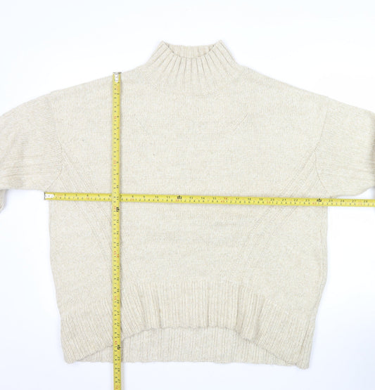 Next Women Beige Wool Blend Mock Neck Jumper Size L
