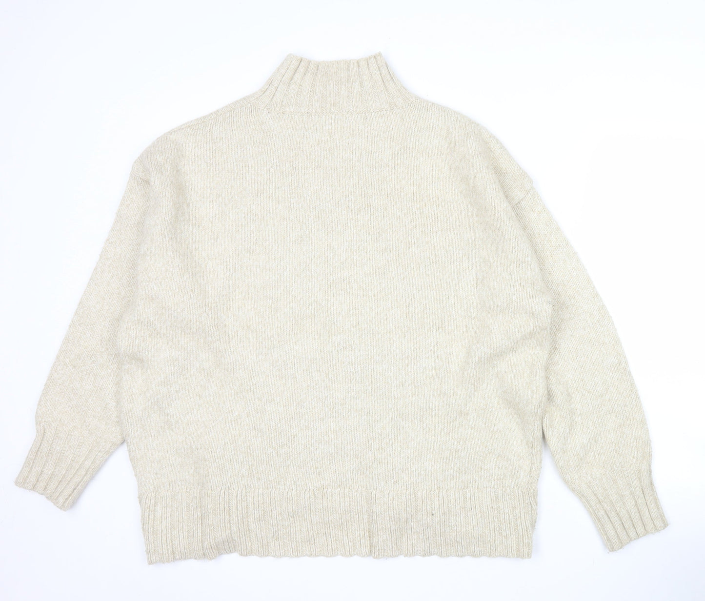 Next Women Beige Wool Blend Mock Neck Jumper Size L