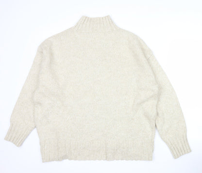 Next Women Beige Wool Blend Mock Neck Jumper Size L