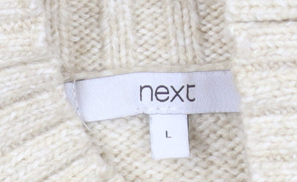 Next Women Beige Wool Blend Mock Neck Jumper Size L