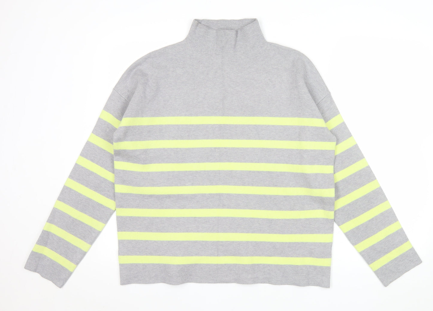 Tahari Women’s Grey Striped Mock Neck Long Sleeve Pullover Jumper L