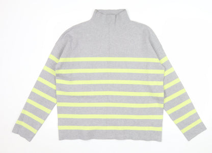 Tahari Women’s Grey Striped Mock Neck Long Sleeve Pullover Jumper L