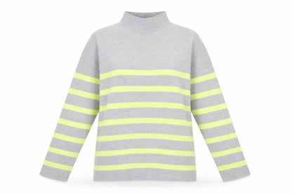 Tahari Women’s Grey Striped Mock Neck Long Sleeve Pullover Jumper L