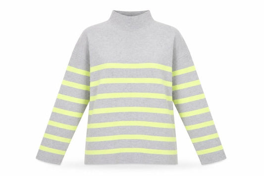 Tahari Women’s Grey Striped Mock Neck Long Sleeve Pullover Jumper L
