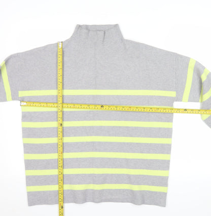 Tahari Women’s Grey Striped Mock Neck Long Sleeve Pullover Jumper L