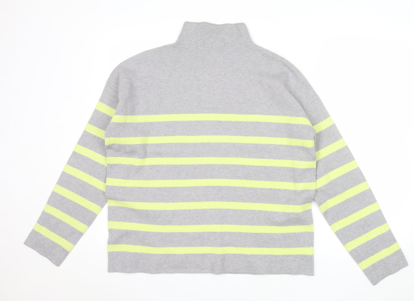 Tahari Women’s Grey Striped Mock Neck Long Sleeve Pullover Jumper L