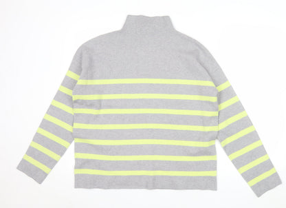 Tahari Women’s Grey Striped Mock Neck Long Sleeve Pullover Jumper L
