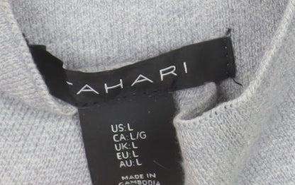 Tahari Women’s Grey Striped Mock Neck Long Sleeve Pullover Jumper L