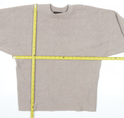 QED London Women's Beige Crew Neck Relaxed Fit Ribbed Knit Jumper S