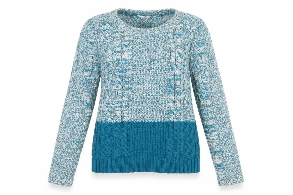 FatFace Women's Blue Cotton Wool Cable Knit Jumper Size 10