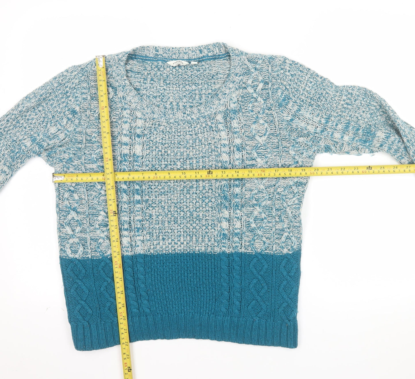 FatFace Women's Blue Cotton Wool Cable Knit Jumper Size 10