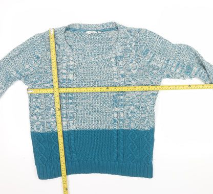 FatFace Women's Blue Cotton Wool Cable Knit Jumper Size 10