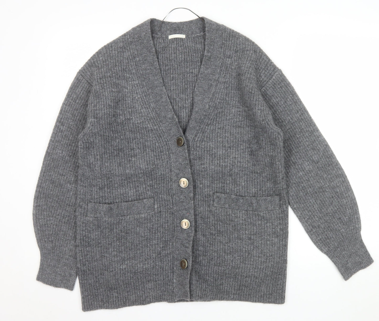 GU Womens Grey Chunky Knit V-Neck Cardigan XS