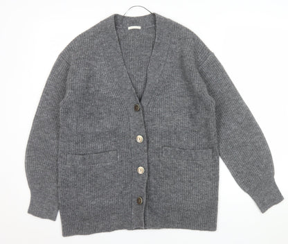 GU Womens Grey Chunky Knit V-Neck Cardigan XS