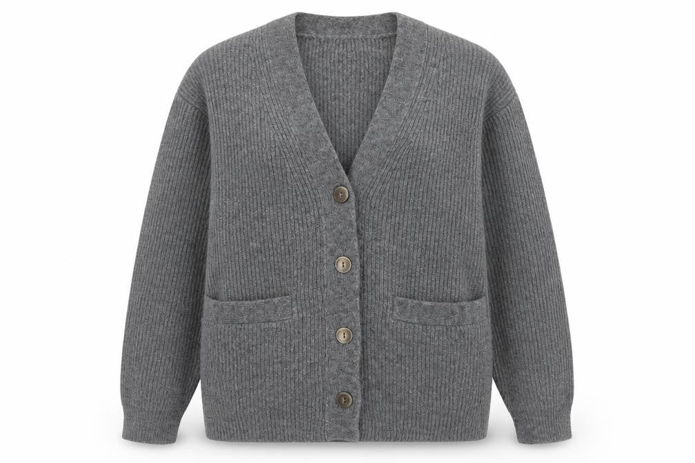 GU Womens Grey Chunky Knit V-Neck Cardigan XS