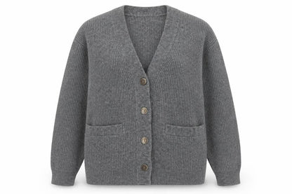 GU Womens Grey Chunky Knit V-Neck Cardigan XS