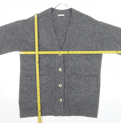 GU Womens Grey Chunky Knit V-Neck Cardigan XS