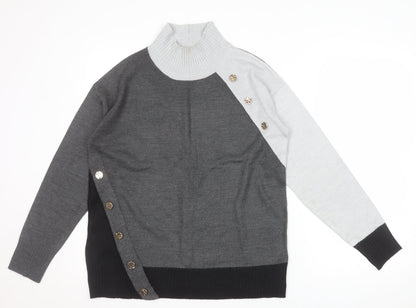 Next Women’s Grey Roll Neck Button Accent Long Sleeve Jumper Size S