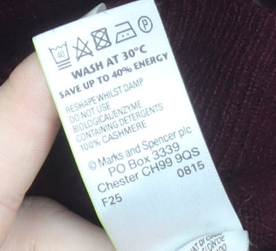 Marks and Spencer Women's Brown Cashmere V-Neck Jumper Size 16