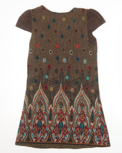 Joe Browns Women Brown Size 12 Shift Dress with Floral Print
