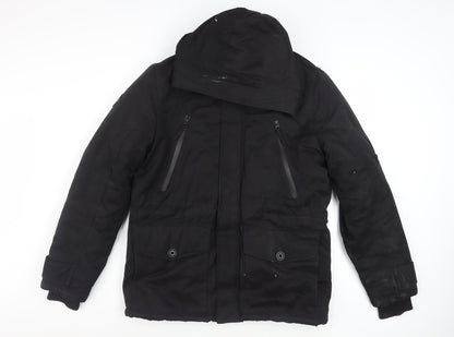 Next Men’s Black Hooded Parka Jacket Medium Water Resistant Cotton Blend