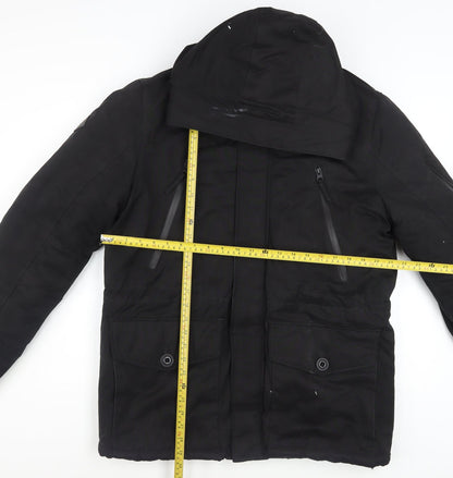 Next Men’s Black Hooded Parka Jacket Medium Water Resistant Cotton Blend