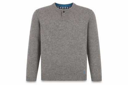 White Stuff Mens Grey Lambswool Henley Jumper Medium Classic Fit