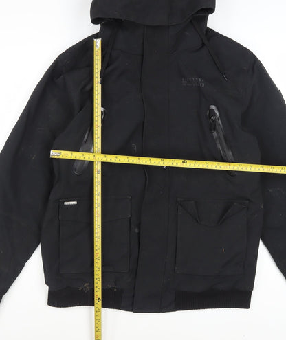 Firetrap Mens Black L Hooded Bomber Jacket Nylon Lined Winter