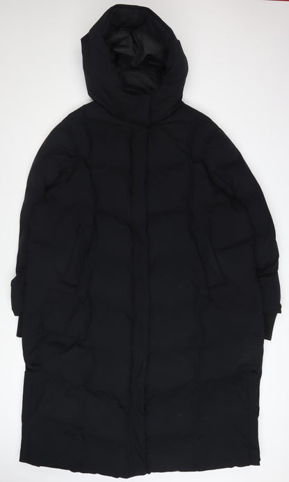 Marks and Spencer Women Black Long Puffer Coat Size 18 Hooded Winter Jacket