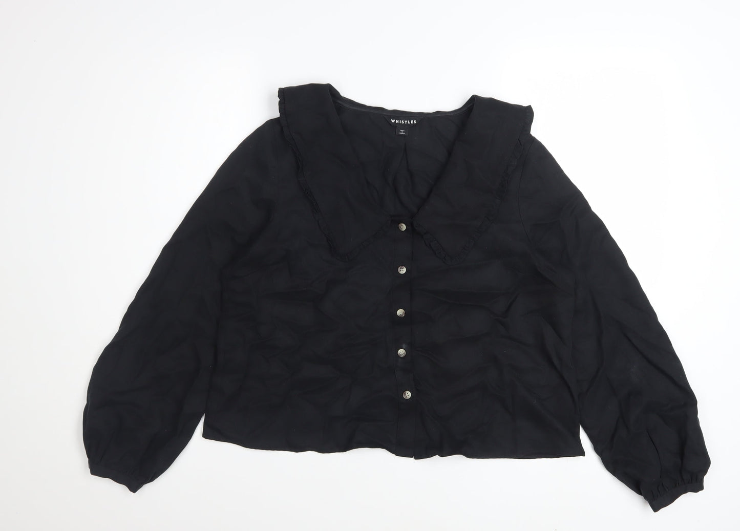 Whistles Women's Black Lyocell Long Sleeve Button Blouse UK 12