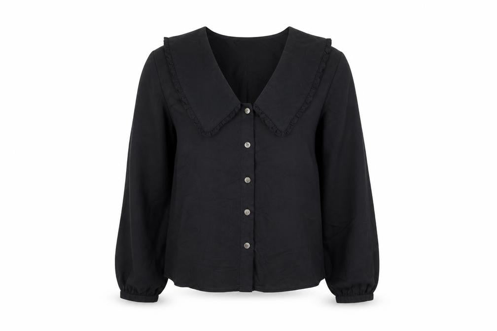 Whistles Women's Black Lyocell Long Sleeve Button Blouse UK 12