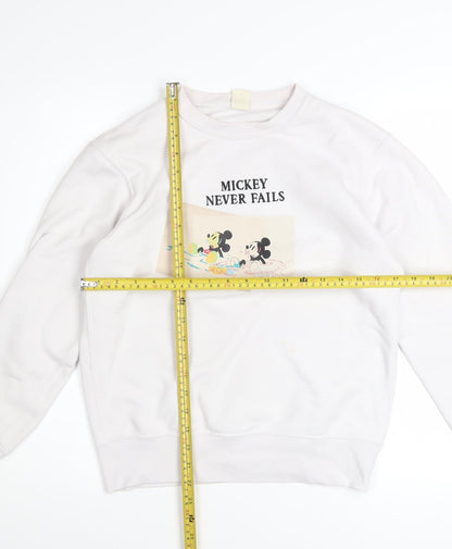 Uniqlo Women White Mickey Mouse Crew Neck Sweatshirt Size S