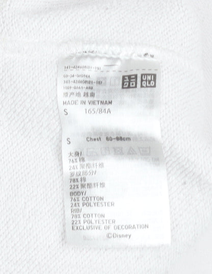 Uniqlo Women White Mickey Mouse Crew Neck Sweatshirt Size S