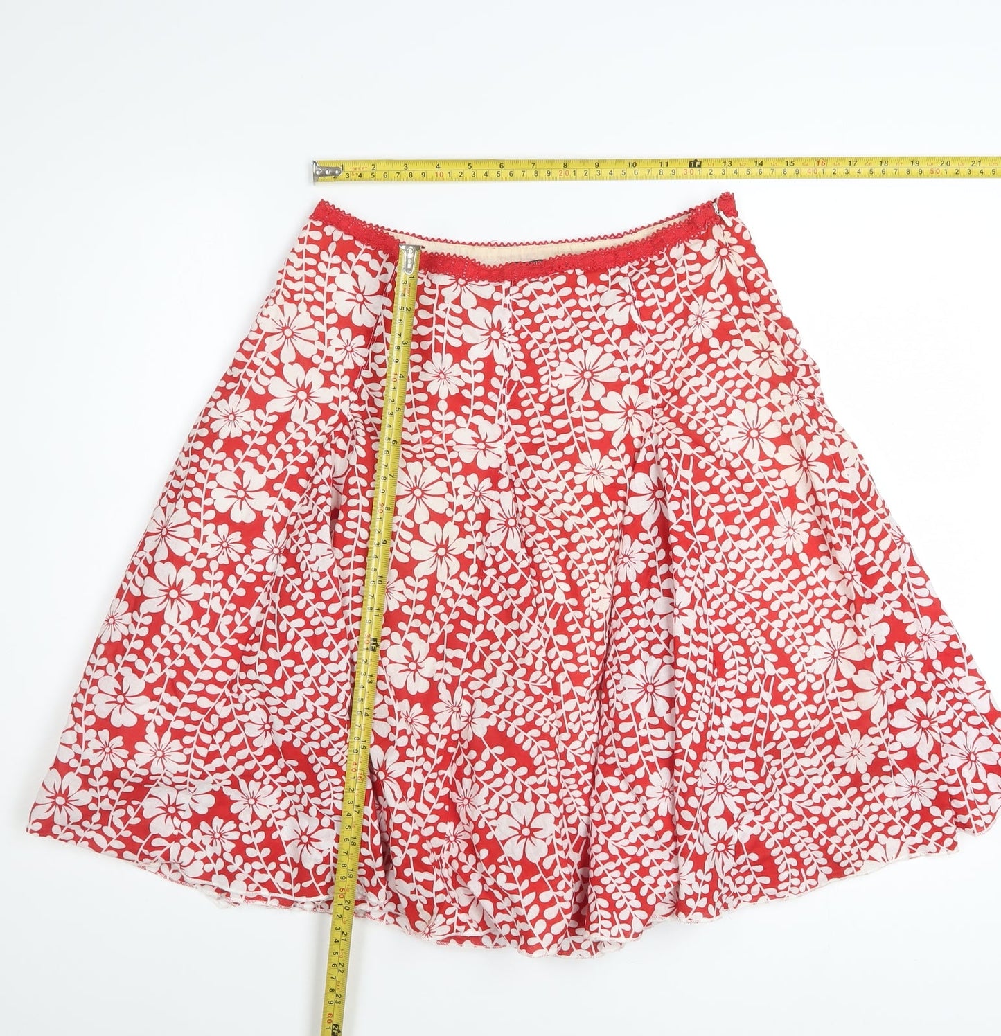 Jane Norman Women's Red Floral Cotton A-Line Skirt Size 8