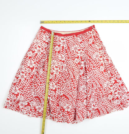 Jane Norman Women's Red Floral Cotton A-Line Skirt Size 8