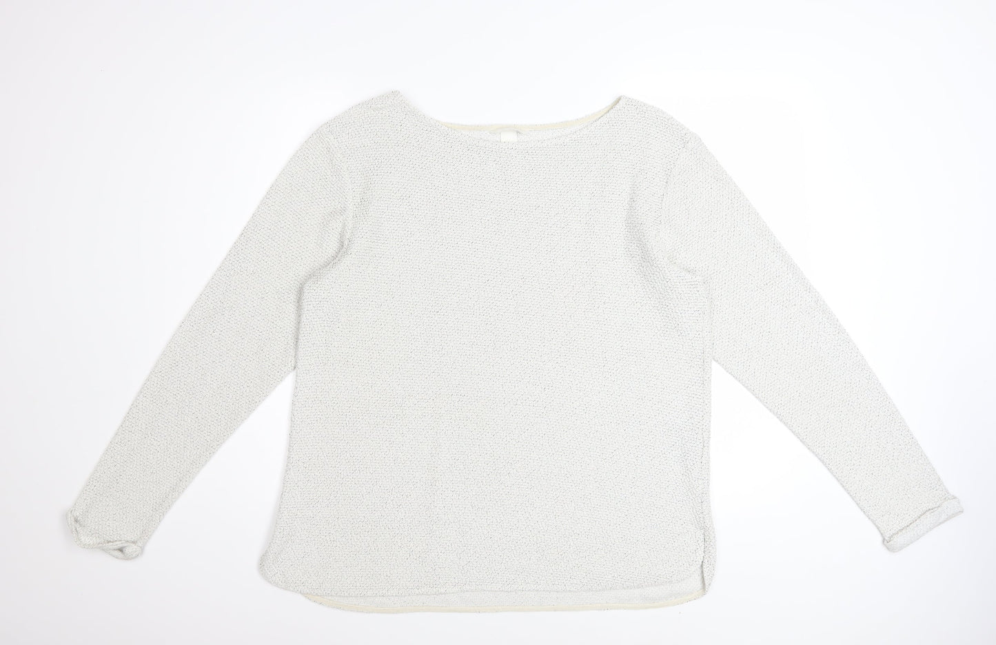H&M Women White L Knit Jumper Long Sleeve Cotton Blend