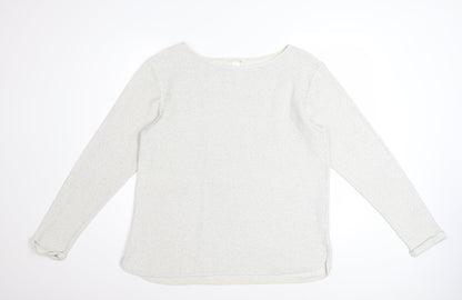 H&M Women White L Knit Jumper Long Sleeve Cotton Blend