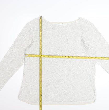 H&M Women White L Knit Jumper Long Sleeve Cotton Blend