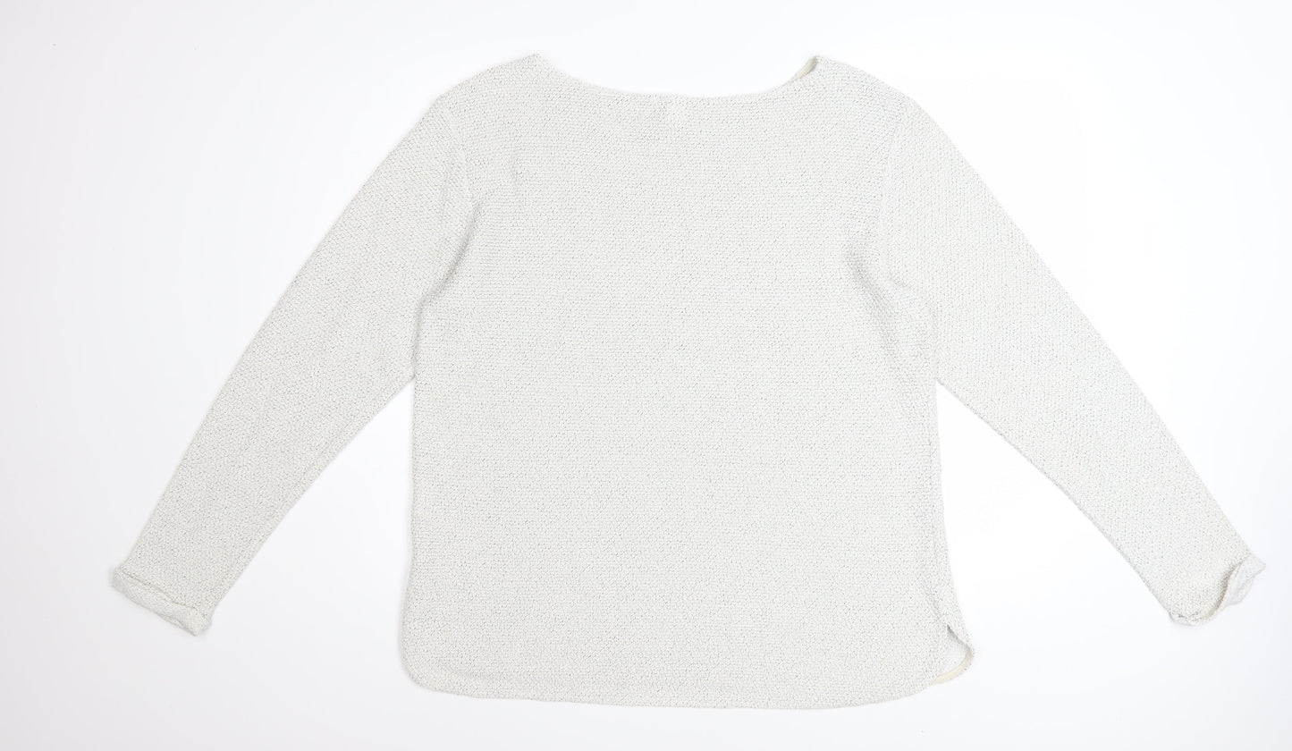 H&M Women White L Knit Jumper Long Sleeve Cotton Blend