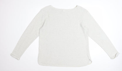 H&M Women White L Knit Jumper Long Sleeve Cotton Blend