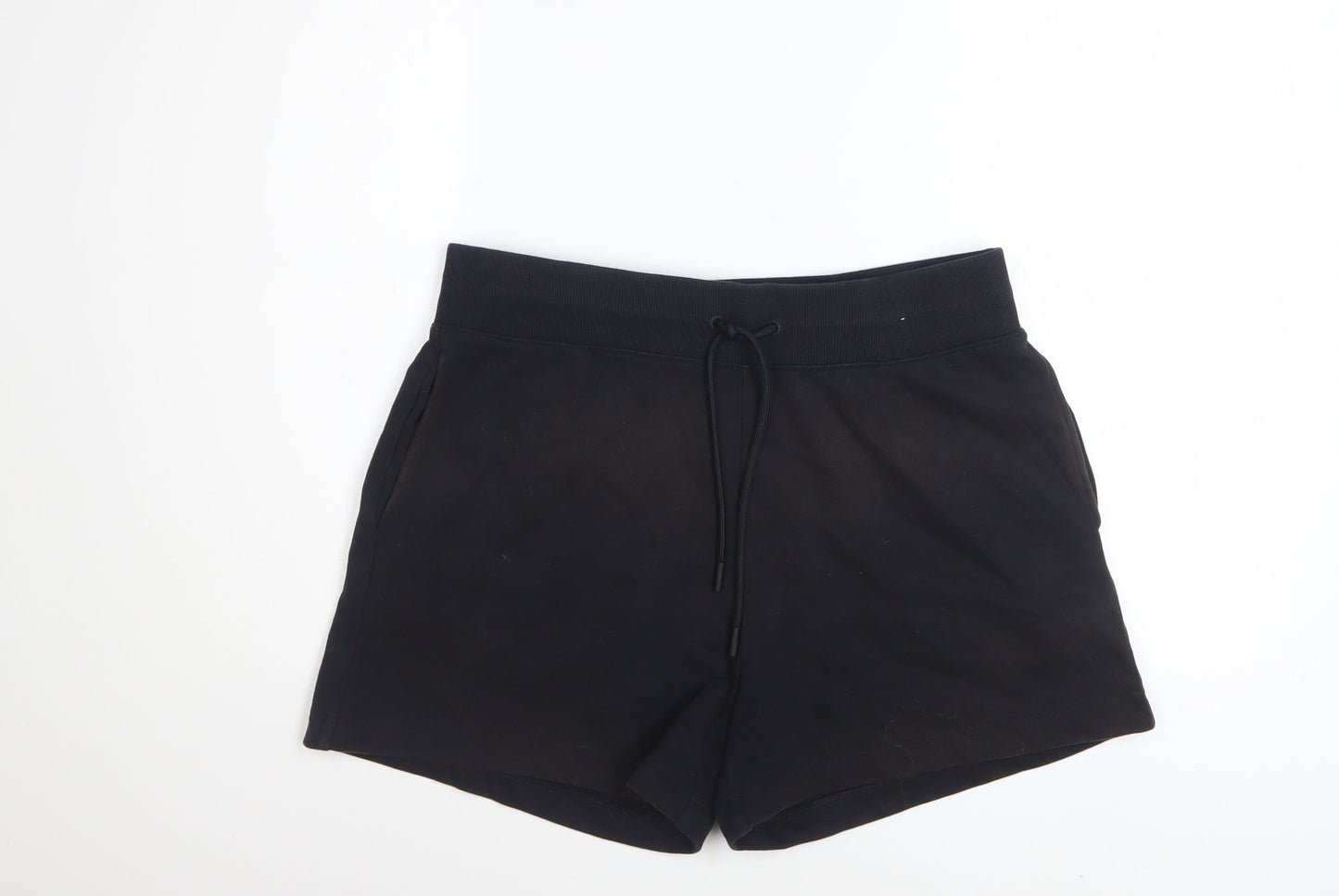 Marks and Spencer Women Black Size 14 Sweat Shorts Drawstring Cotton Blend