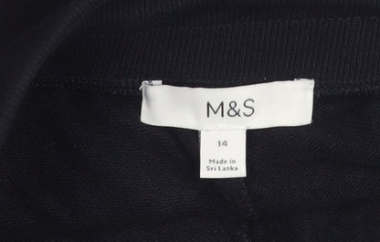 Marks and Spencer Women Black Size 14 Sweat Shorts Drawstring Cotton Blend