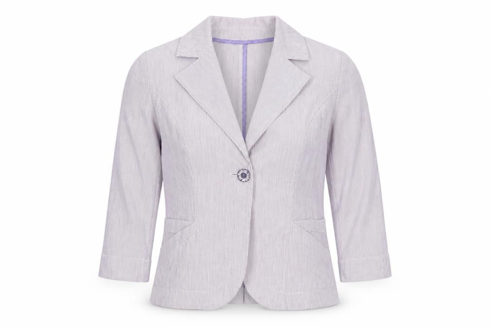 Marks & Spencer Per Una Women Purple Striped Blazer Size 12 Cotton Linen