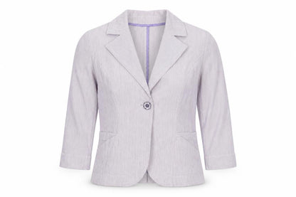 Marks & Spencer Per Una Women Purple Striped Blazer Size 12 Cotton Linen