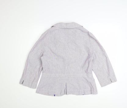 Marks and Spencer Per Una Women Purple Striped Blazer Size 12 Cotton Linen