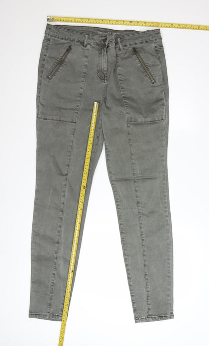 Next Women’s Grey Biker Skinny Jeans Size 16 Long Stretch Denim