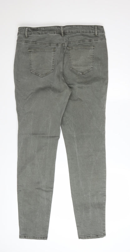 Next Women’s Grey Biker Skinny Jeans Size 16 Long Stretch Denim