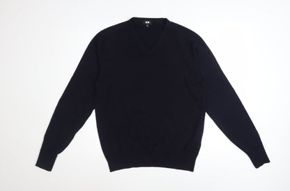 UNIQLO Men’s Black Wool V-Neck Jumper Size S Regular Fit