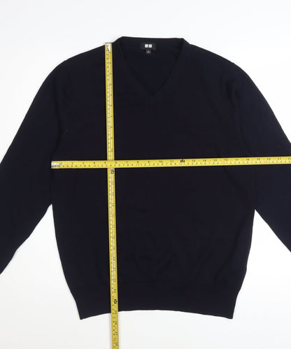 UNIQLO Men’s Black Wool V-Neck Jumper Size S Regular Fit